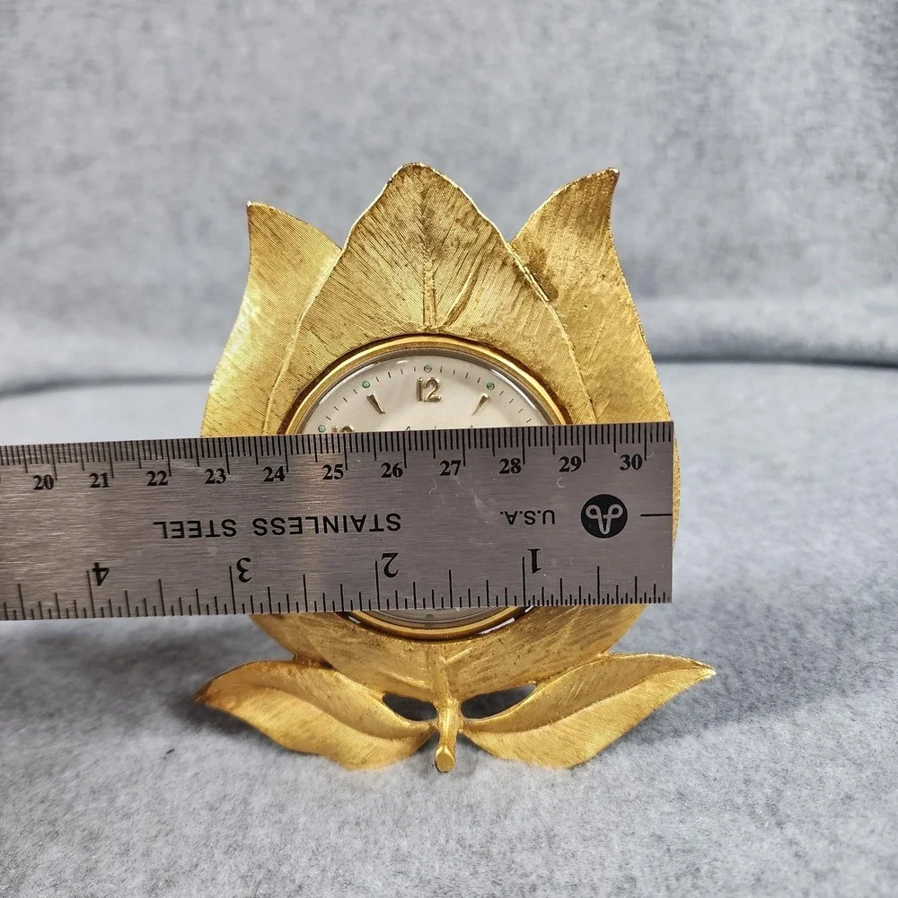 Vintage Landau Tulip Alarm Clock West Germany Gold Tone Hana‎ Glow Hands
